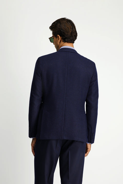 Koyu Lacivert 7 Drop Slim Fit Dar Kesim Yünlü Desenli Spor Ceket