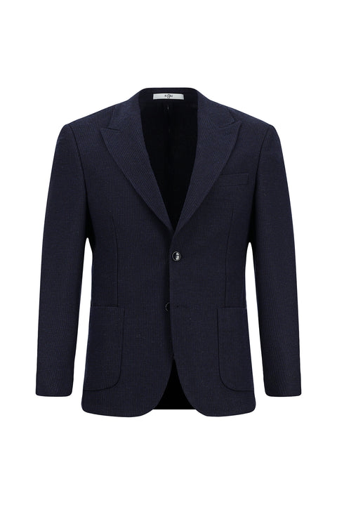Koyu Lacivert 7 Drop Slim Fit Dar Kesim Yünlü Desenli Spor Ceket