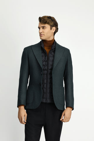  Koyu Yeşil Slim Fit Dar Kesim Yünlü Desenli Spor Ceket