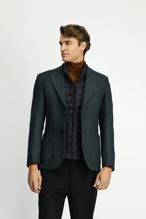 Koyu Yeşil 7 Drop Slim Fit Dar Kesim Yünlü Desenli Spor Ceket