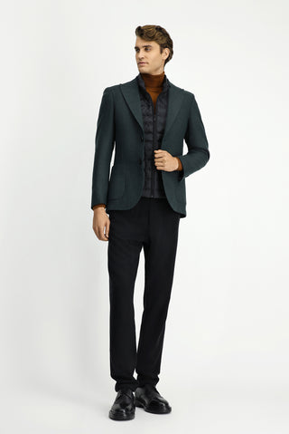  Koyu Yeşil Slim Fit Dar Kesim Yünlü Desenli Spor Ceket