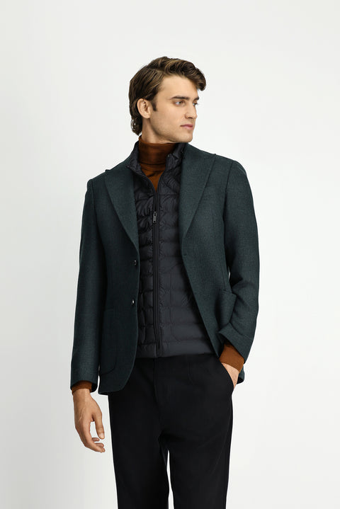 Koyu Yeşil 7 Drop Slim Fit Dar Kesim Yünlü Desenli Spor Ceket