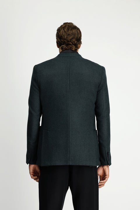 Koyu Yeşil 7 Drop Slim Fit Dar Kesim Yünlü Desenli Spor Ceket