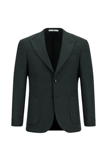 Koyu Yeşil Slim Fit Dar Kesim Yünlü Desenli Spor Ceket
