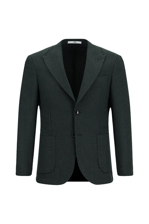 Koyu Yeşil 7 Drop Slim Fit Dar Kesim Yünlü Desenli Spor Ceket