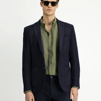 Koyu Lacivert Super Slim Fit Ekstra Dar Kesim Desenli Spor Yünlü Ceket