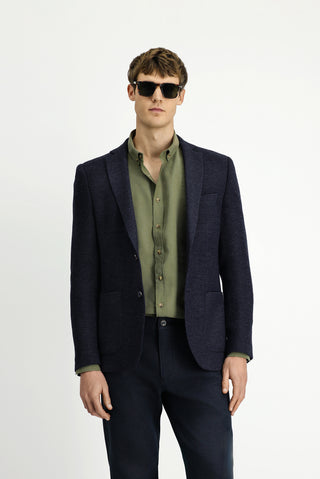  Koyu Lacivert Super Slim Fit Ekstra Dar Kesim Desenli Spor Yünlü Ceket