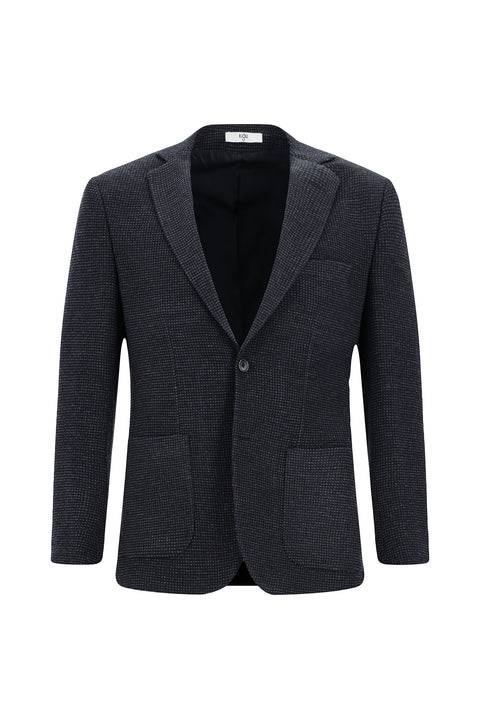 Koyu Lacivert 7 Drop Super Slim Fit Eksra Dar Kesim Desenli Spor Yünlü Ceket