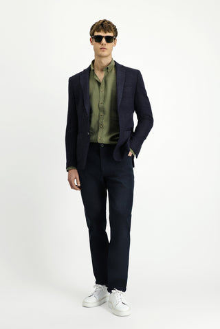  Koyu Lacivert Super Slim Fit Ekstra Dar Kesim Desenli Spor Yünlü Ceket