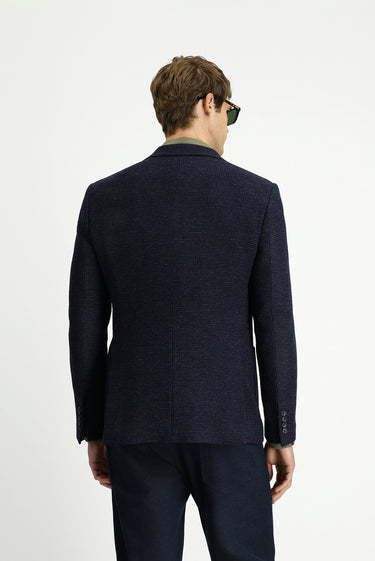Koyu Lacivert Super Slim Fit Ekstra Dar Kesim Desenli Spor Yünlü Ceket