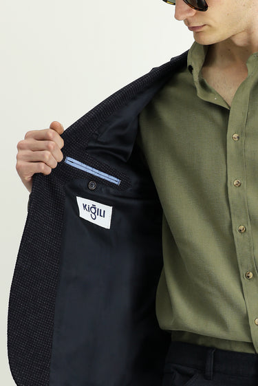 Koyu Lacivert Super Slim Fit Ekstra Dar Kesim Desenli Spor Yünlü Ceket