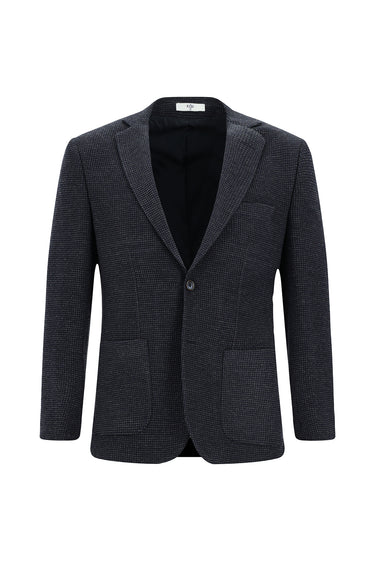 Koyu Lacivert Super Slim Fit Ekstra Dar Kesim Desenli Spor Yünlü Ceket