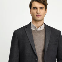 Koyu Antrasit Super Slim Fit Ekstra Dar Kesim Desenli Spor Yünlü Ceket