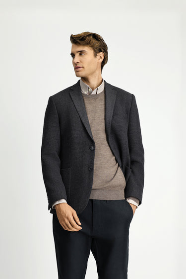 Koyu Antrasit Super Slim Fit Ekstra Dar Kesim Desenli Spor Yünlü Ceket