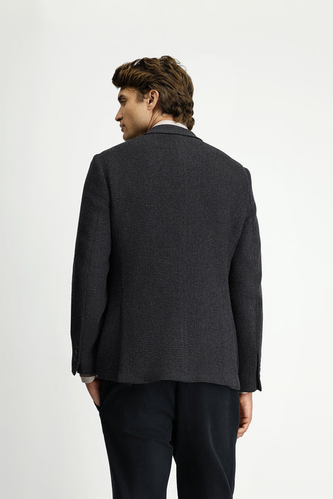 Koyu Antrasit 7 Drop Super Slim Fit Eksra Dar Kesim Desenli Spor Yünlü Ceket