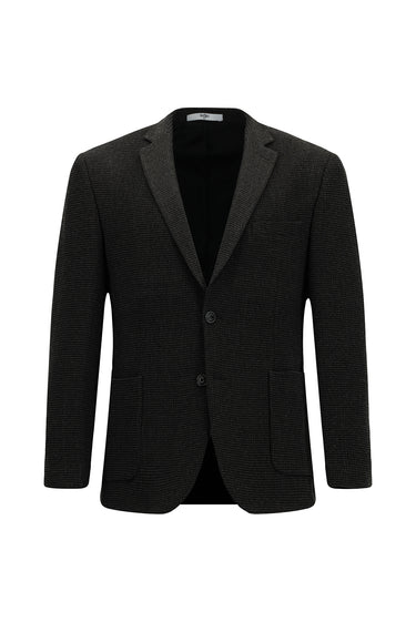 Koyu Antrasit Super Slim Fit Ekstra Dar Kesim Desenli Spor Yünlü Ceket