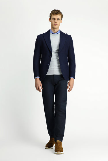  Koyu Lacivert Slim Fit Dar Kesim Desenli Spor Yünlü Ceket