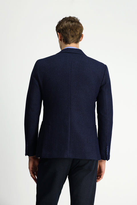 Koyu Lacivert 7 Drop Slim Fit Dar Kesim Mono Yaka Torba Cep Yarım Astar Desenli Spor Yünlü Ceket