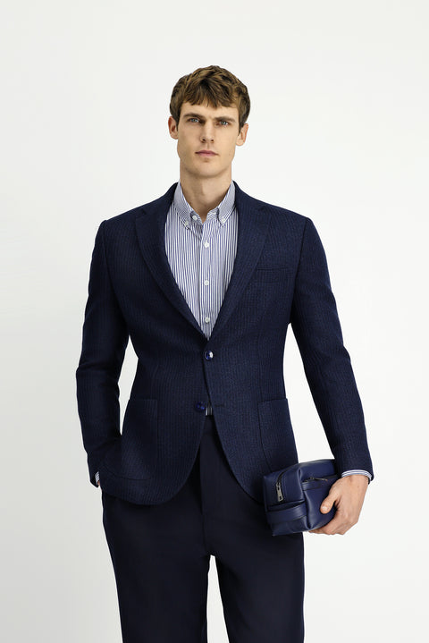 Orta Bej 7 Drop Slim Fit Dar Kesim Mono Yaka Torba Cep Yarım Astar Desenli Spor Yünlü Ceket