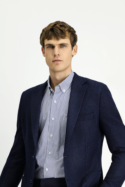 Orta Bej 7 Drop Slim Fit Dar Kesim Mono Yaka Torba Cep Yarım Astar Desenli Spor Yünlü Ceket