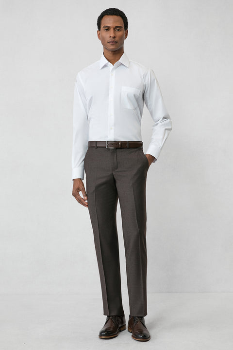 Dark Brown 6 Drop Regular Fit Standard Cut Wool Flannel Classic Trousers
