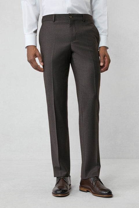 Dark Brown 6 Drop Regular Fit Standard Cut Wool Flannel Classic Trousers