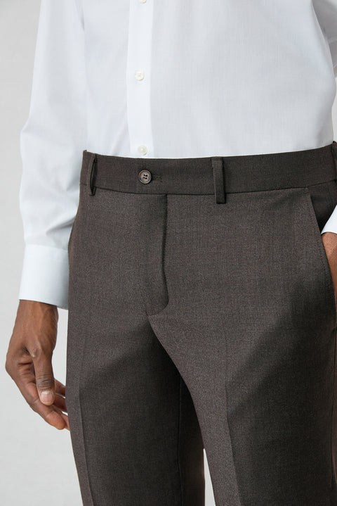 Dark Brown 6 Drop Regular Fit Standard Cut Wool Flannel Classic Trousers