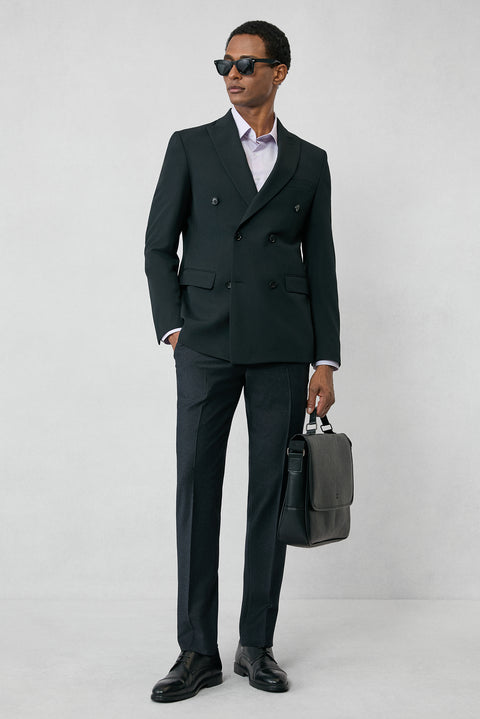 Dark Anthracite 4-Drop Relaxed Fit Classic Wool Flannel Trousers