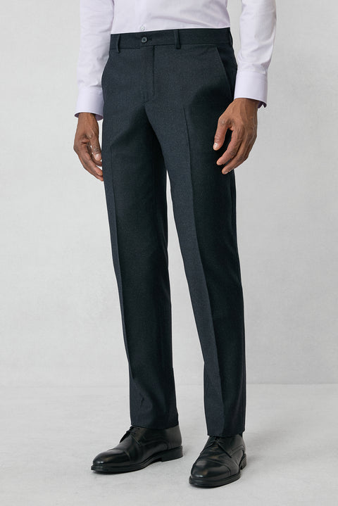 Koyu Antrasit 4 Drop Relaxed Fit Rahat Kesim Yünlü Flanel Klasik Pantolon