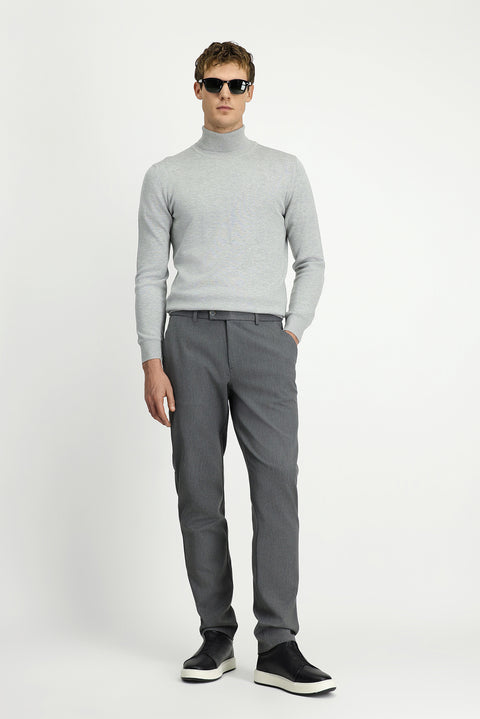 Medium Gray Slim Fit Elastic Waist Cotton Canvas / Chino Trousers