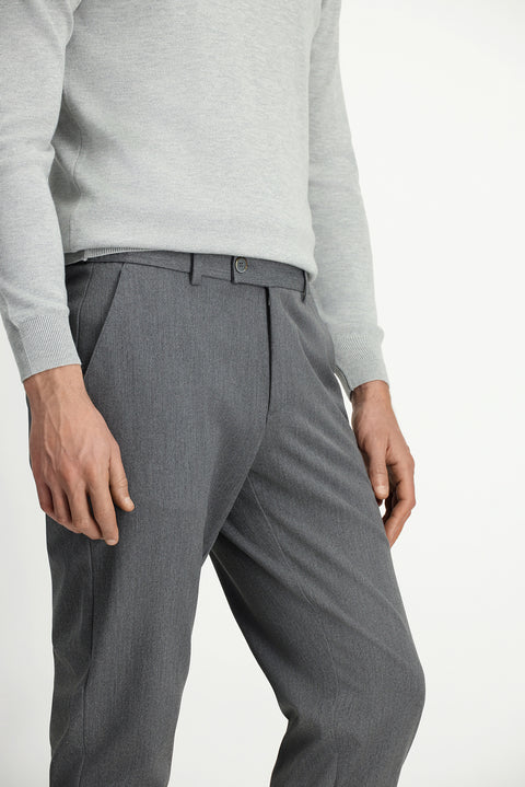 Medium Gray Slim Fit Elastic Waist Cotton Canvas / Chino Trousers
