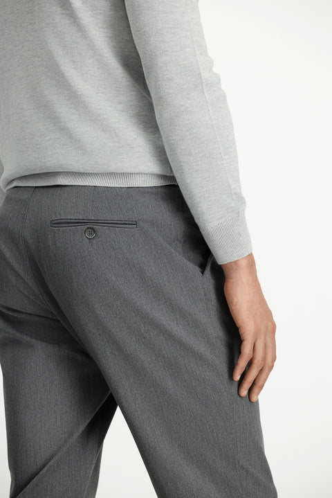 Medium Gray Slim Fit Elastic Waist Cotton Canvas / Chino Trousers