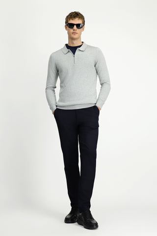  Orta Lacivert 7 Drop Slim Fit Dar Kesim Beli Lastikli Pamuklu Kanvas / Chino Pantolon