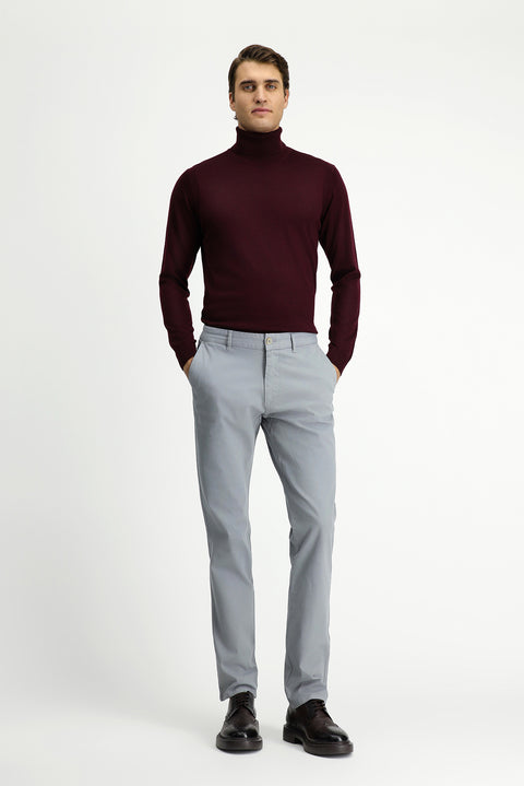 Orta Gri 7 Drop Slim Fit Dar Kesim Likralı Kanvas / Chino Pantolon