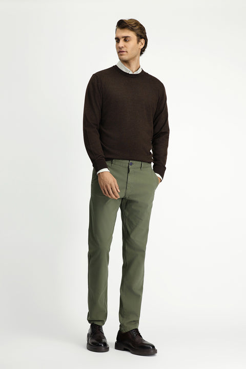 Orta Haki 7 Drop Slim Fit Dar Kesim Likralı Kanvas / Chino Pantolon