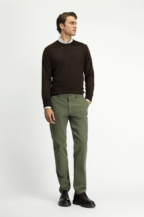 Orta Haki 7 Drop Slim Fit Dar Kesim Likralı Kanvas / Chino Pantolon