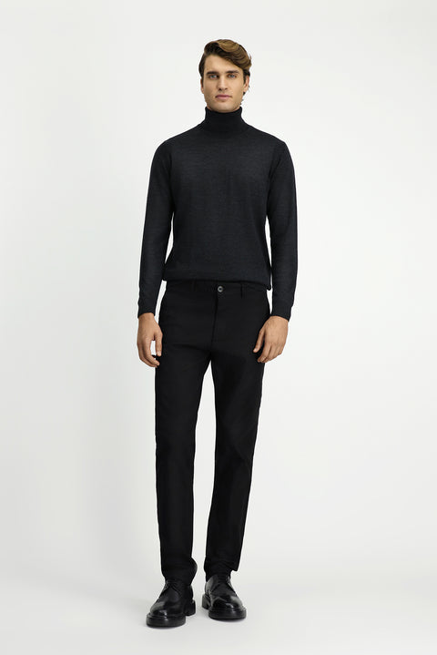 Siyah 7 Drop Slim Fit Dar Kesim Likralı Desenli Kanvas / Chino Pantolon