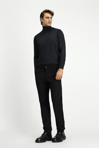  Siyah Slim Fit Dar Kesim Likralı Desenli Kanvas / Chino Pantolon