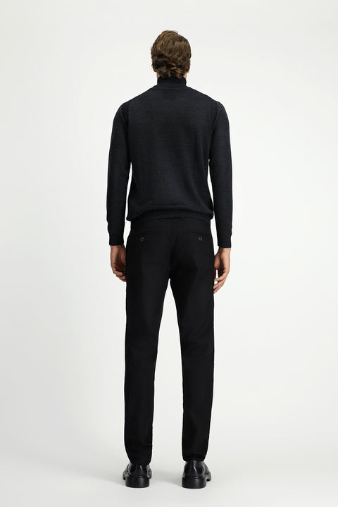 Siyah 7 Drop Slim Fit Dar Kesim Likralı Desenli Kanvas / Chino Pantolon