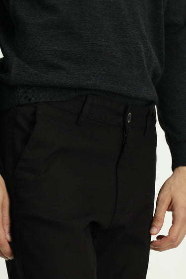 Siyah Slim Fit Dar Kesim Likralı Desenli Kanvas / Chino Pantolon
