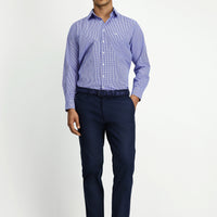 Orta Lacivert Slim Fit Dar Kesim Likralı Desenli Kanvas / Chino Pantolon