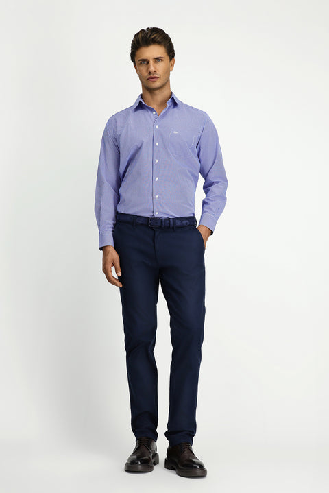 Orta Lacivert 7 Drop Slim Fit Dar Kesim Likralı Desenli Kanvas / Chino Pantolon