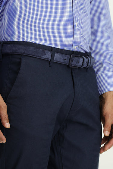 Orta Lacivert Slim Fit Dar Kesim Likralı Desenli Kanvas / Chino Pantolon