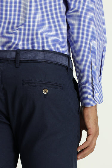 Orta Lacivert Slim Fit Dar Kesim Likralı Desenli Kanvas / Chino Pantolon