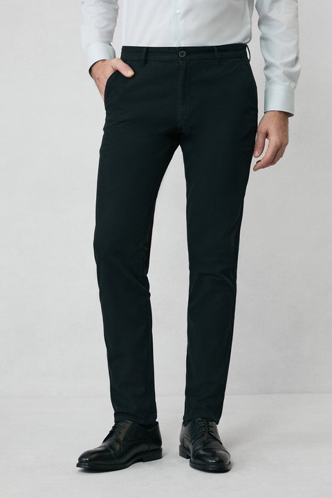 Siyah 7 Drop Slim Fit Dar Kesim Yan Cepli Likralı Kanvas / Chino Pantolon