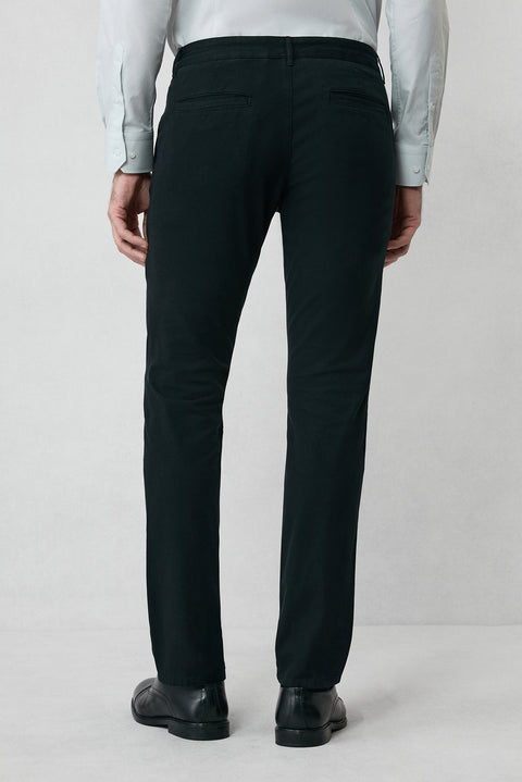 Siyah 7 Drop Slim Fit Dar Kesim Yan Cepli Likralı Kanvas / Chino Pantolon