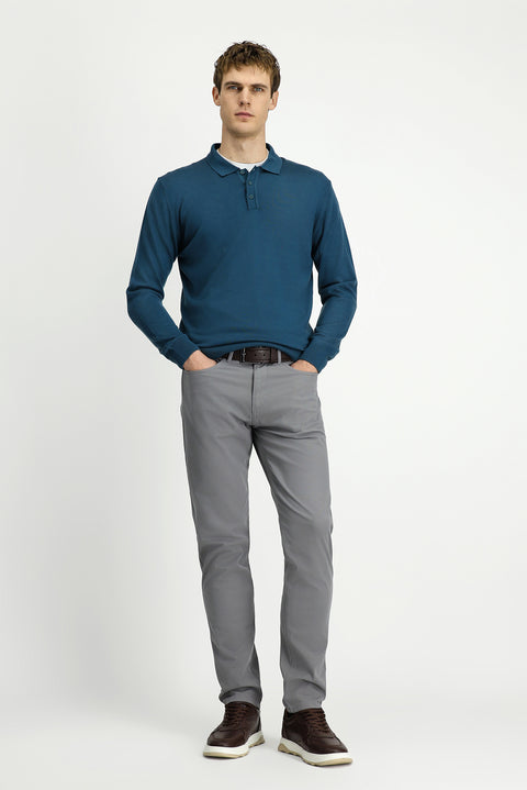 Orta Gri 7 Drop Slim Fit Dar Kesim Likralı Kanvas / Chino Pantolon