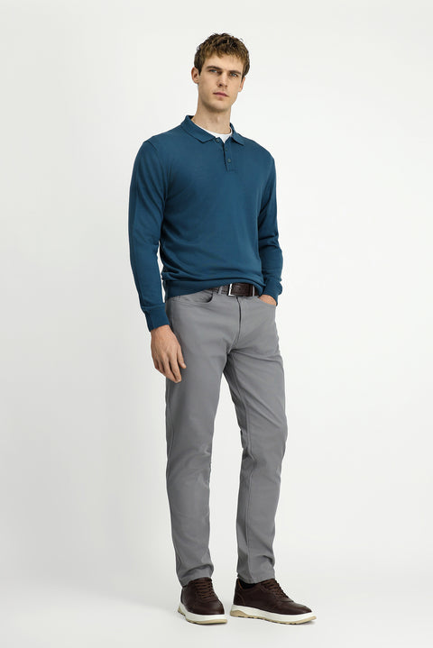 Orta Gri 7 Drop Slim Fit Dar Kesim Likralı Kanvas / Chino Pantolon