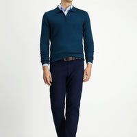 Orta Lacivert 7 Drop Slim Fit Dar Kesim Likralı Kanvas / Chino Pantolon