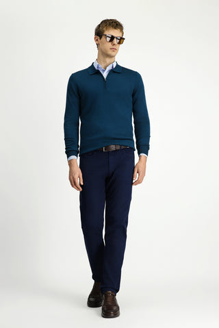  Orta Lacivert 7 Drop Slim Fit Dar Kesim Likral? Kanvas / Chino Pantolon-Ki??l?